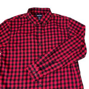 Lands' End Buffalo Plaid Flannel Shirt Men L Red Lumberjack Cowboy Button Down